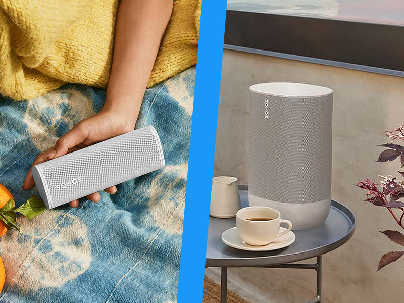 witte sonos roam links en witte sonos move rechts