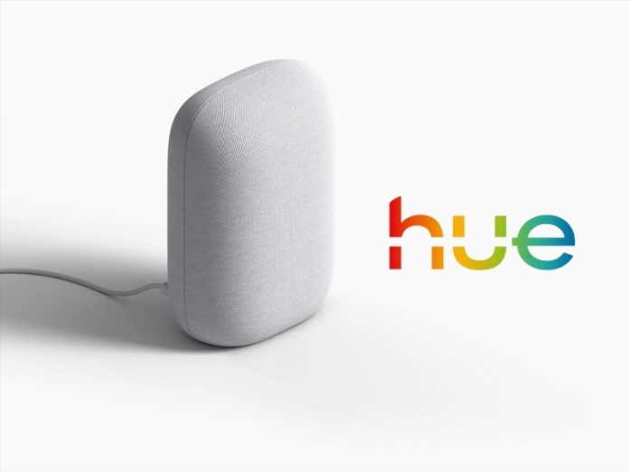 Google Nest Audio speaker met het hue logo - Philips Hue koppelen aan Google Home