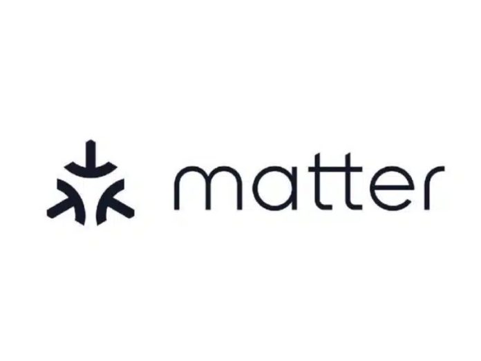 Officieel Matter-logo (donkergrijs/zwart op wit) met verbindingssymbool, gerelateerd aan de matter 1.5 update.