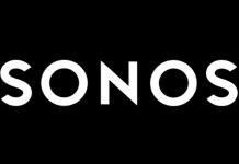 Wit Sonos-logo op een zwarte achtergrond.