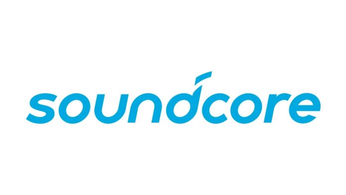 Lichtblauw Soundcore-logo op een witte achtergrond, gerelateerd aan Soundcore Verdwijnt.