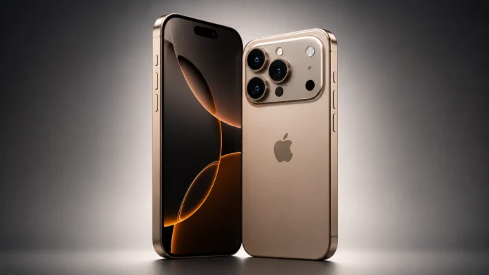 Een goudkleurige smartphone met een geavanceerd camerasysteem en display uit de iPhone 18 Pro gelekt video.