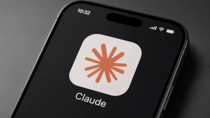 Close-up van een smartphone-scherm waarop de Claude AI-app zichtbaar is voor gebruikers van een Claude Fable abonnement.