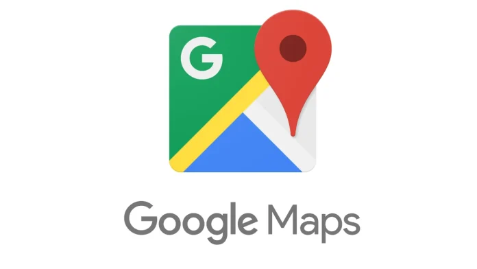 Het officiële Google Maps-logo met een kleurrijk kaartpictogram en een rode locatiepin op een witte achtergrond.