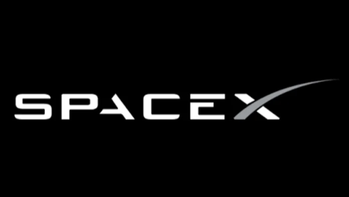 Het witte SpaceX-logo met een grijze boog op een zwarte achtergrond voor informatie over een SpaceX satelliet Nederland.