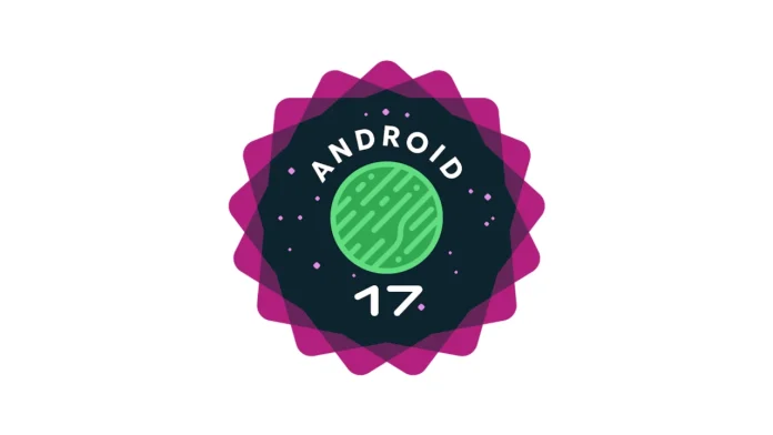 Android 17 logo met een groene planeet en paarse stervormige achtergrond op wit.