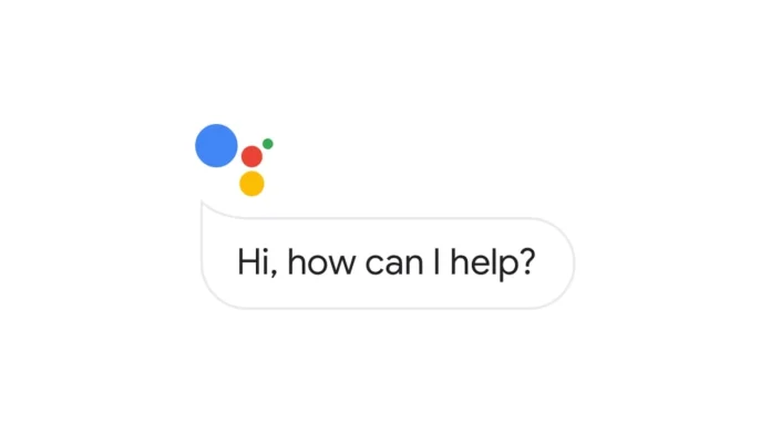Het kleurrijke logo van de google assitant staat boven een tekstballon met de vraag hoe deze kan helpen.