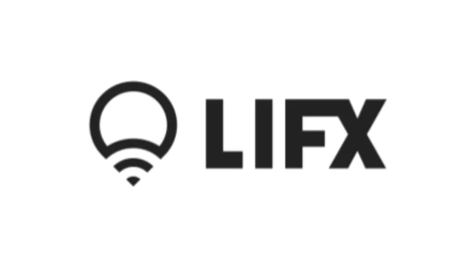 Zwart Lifx logo met een gestileerd lampicoon en wifi-signaal op een witte achtergrond.