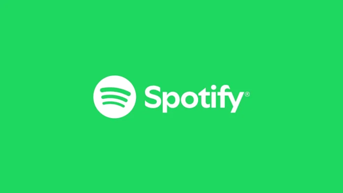 Het witte Spotify logo met het iconische icoon van geluidsgolven op een felgroene achtergrond.