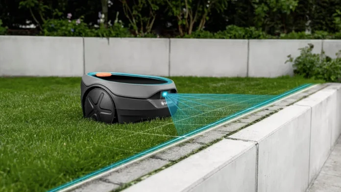 Gardena robotmaaier scant gazonranden met geavanceerde sensortechnologie.