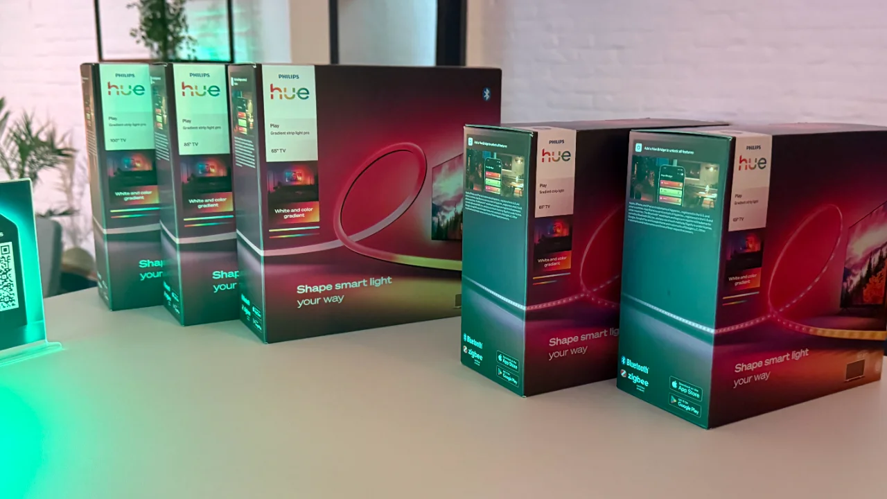 Philips Hue Play Gradient Lightstrip boxes for smart TV lighting.