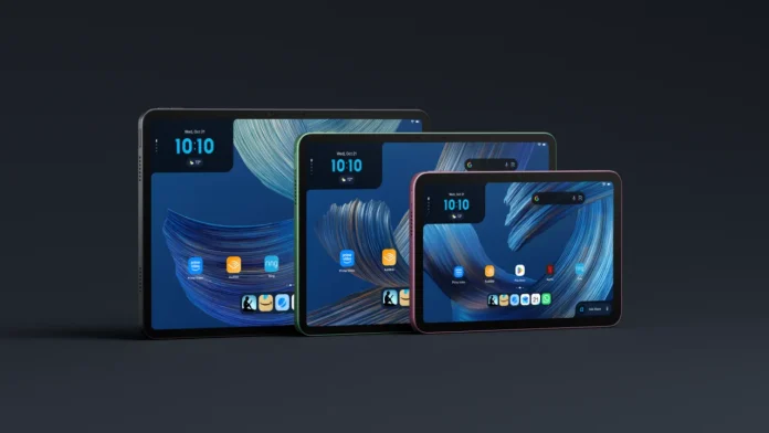Alexa Tablet 12 Pro, Alexa Tablet 11 en Alexa Tablet 8 in drie kleuren naast elkaar