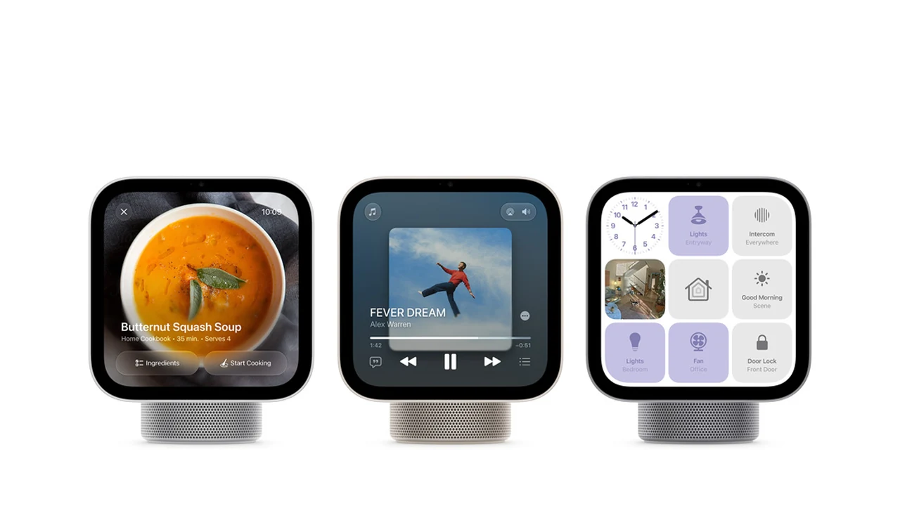 Drie Apple HomeView-schermen met een recept, de Muziek-app en het Home-scherm met slimme accessoires