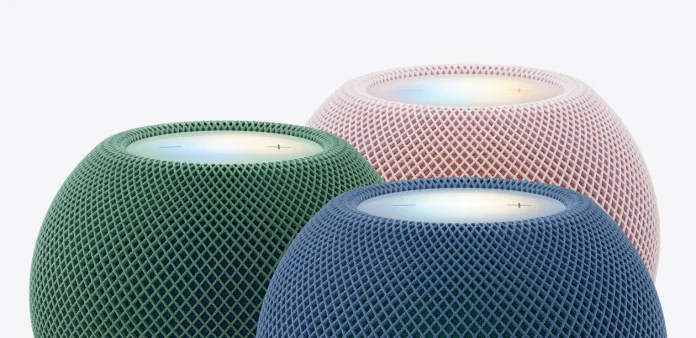 HomePod mini 2 in de kleuren groen, roze en blauw