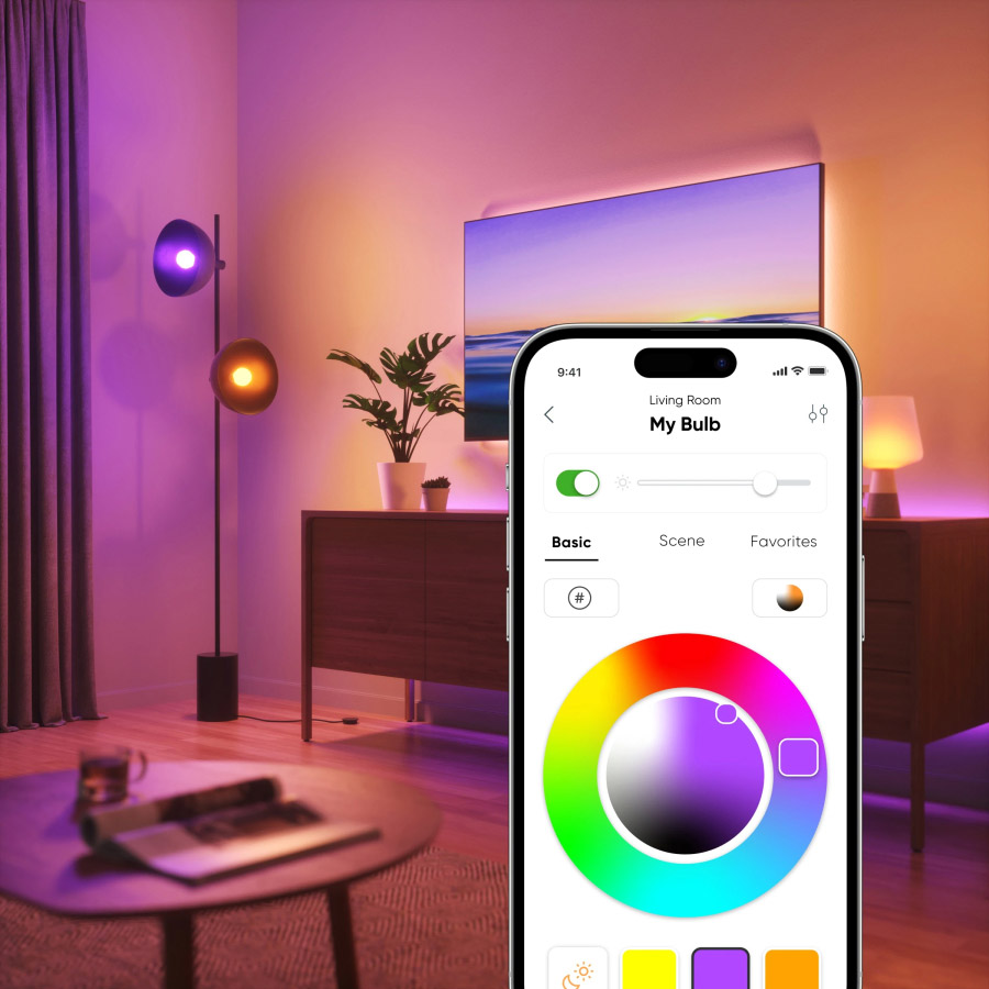 Slimme E27 lampen met kleurenselectie in smartphone app
